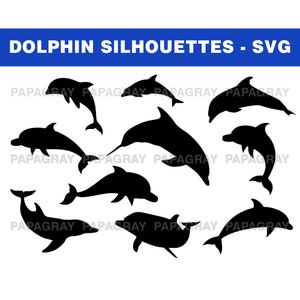 Pacchetto Silhouette Delfino - 10 Disegni / Download Digitale / Delfino SVG, Delfino PNG, Mammifero Marino JPG, Sagome di Delfino