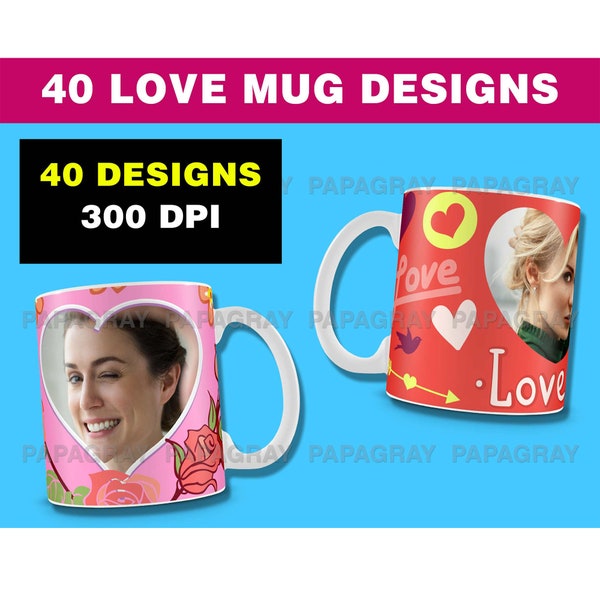 Love and Valentine TEMPLATES for Mugs - 40 Designs | Digital Download | Valentines Mug Designs, Love Sublimation, Wedding Mug Wrap Templates