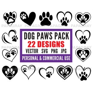 22 hondenpoten SVG-vectorbundel | Digitale download | Pootafdrukken hond, clipart hondenpootjes, illustraties pootkussentjes huisdier