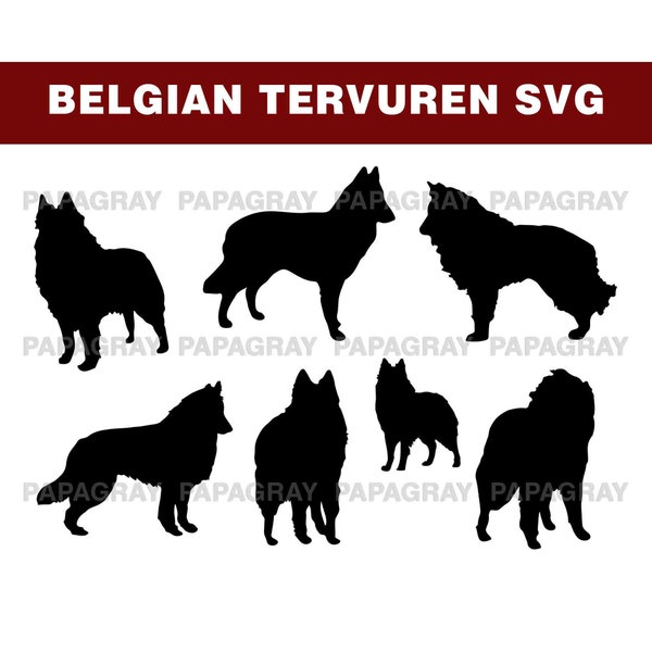 Belgian Tervuren Dog Silhouette Pack - 7 Designs | Digital Download | Belgian Tervuren SVG, Belgian Tervuren Dog PNG, Belgian Tervuren Dog