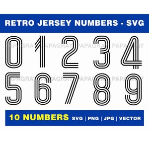 Retro Jersey Numbers SVG Pack - 10 Zahlen | Digitaler Download | College Sport Zahlen Vektor, Retro Football Trikot Zahlen SVG, Varsity PNG