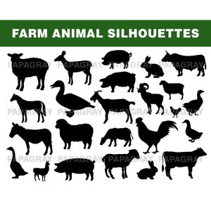 Silhouettes d'animaux de la ferme - 30 modèles | Téléchargement numérique | Animaux de la ferme SVG, PNG des animaux de la ferme, JPG des animaux de la ferme, graphique des animaux de la ferme