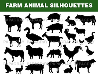 Farm Animals Silhouette Pack - 30 Designs | Digital Download | Farm Animals SVG, Farm Animal PNG, Farm Animal JPG, Farm Animals Graphic