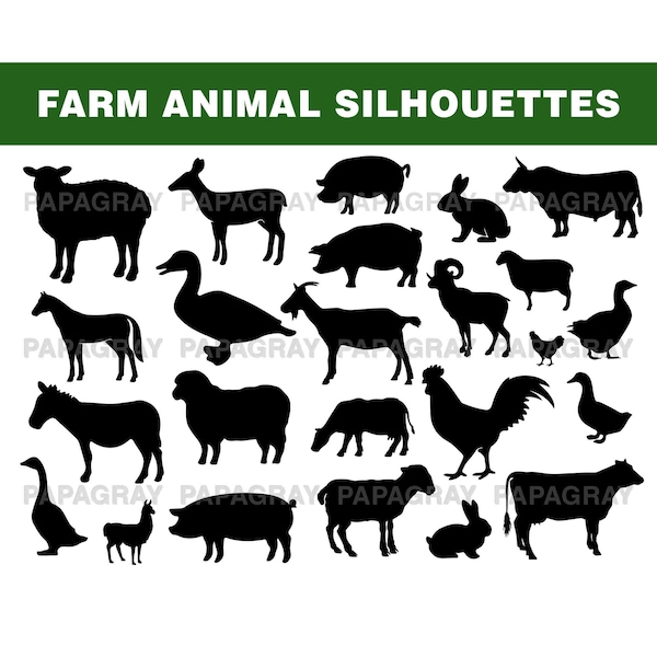 Farm Animals Silhouette Pack - 30 Designs | Digital Download | Farm Animals SVG, Farm Animal PNG, Farm Animal JPG, Farm Animals Graphic