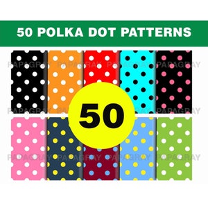 Polka Dot Patterns - 50 Designs | Digital Download | 300 DPI | Seamless Polka Dot Digital Paper, Polka Dot Circle Pattern, Modern Pattern