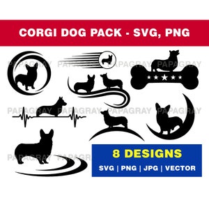 Corgi Dog SVG Graphic Pack - 8 Designs | Digital Download | Corgi Dog Vector, Corgi Dog PNG, Corgi Outline Shape