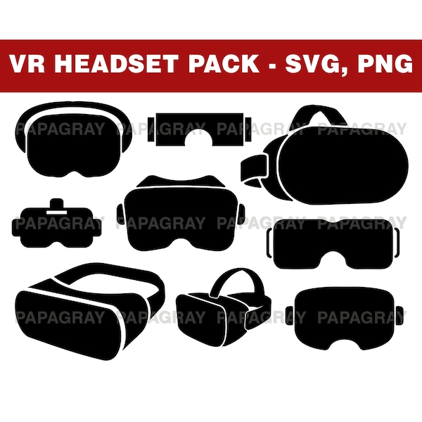 VR Gaming Headset Silhouette Pack - 9 Designs | Digital Download | VR Headset Svg, Gaming PNG, Gaming Headset Vector Graphic, Gaming Svg