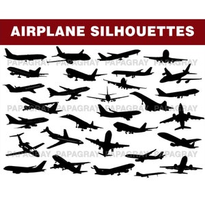Pacote de silhuetas de avião - 30 designs | Download digital | Avião SVG, Aeronave PNG, Avião, Avião de Passageiros, Gráfico de Avião, Avião Png