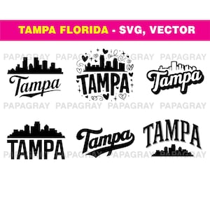 Tampa Florida SVG Vektorgrafik-Bundle - 7 Designs | Digitaler Download | USA, Downedont Tampa FL, Strand, Palmen, Amerika