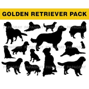 Pacote de silhuetas de cachorro Golden Retriever - 15 designs | Download Digital | Golden Retriever SVG, Golden Retriever PNG, Vetor Golden Retriever