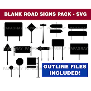 Blank Road Sign SVG Pack - 15 Designs | Digital Download | Road Sign Silhouette Pack, Highway Sign Svg, Motorway Sign, Freeway Sign Graphic