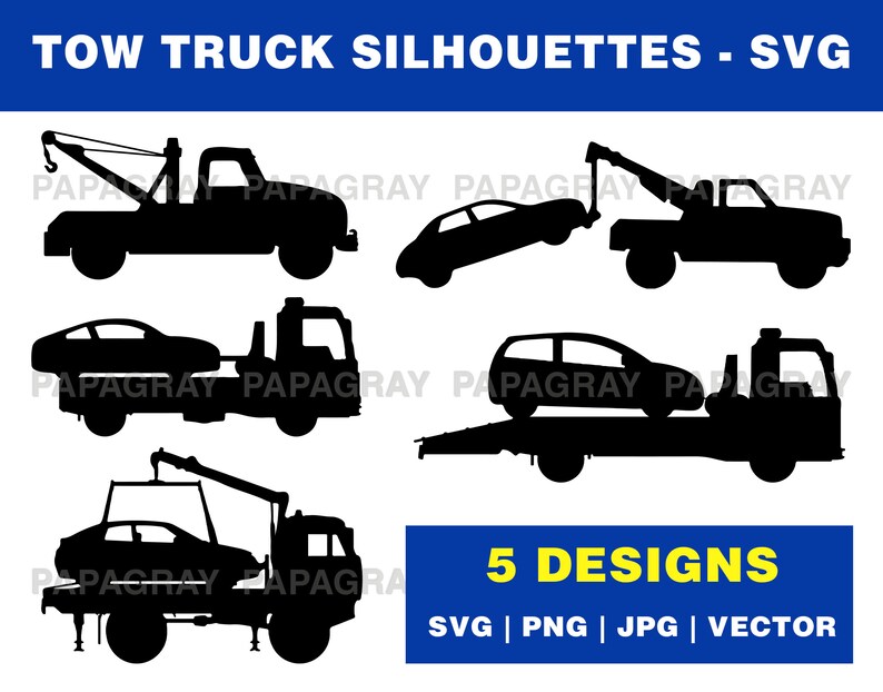 Tow Truck Silhouette Pack 5 Designs Digital Download Tow - Etsy
