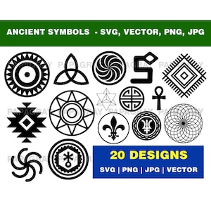 Antikes Symbol SVG Silhouette Pack - 20 Designs | Digitaler Download | Prähistorisches Symbol PNG, alte Stammessymbol-Vektorgrafik