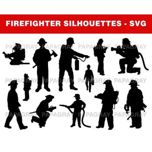 Firefighter Silhouette Pack - 12 Designs | Digital Download | Firefighter SVG, Fireman PNG, Firefighter JPG, Fire Responder Graphic svg