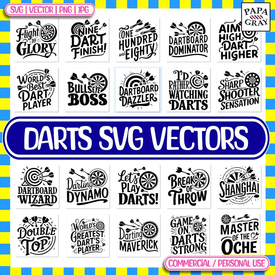Dart Sayings SVG Vector Pack 20 Designs Digital Download Dartboard