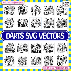Pack de vecteurs SVG Dart Sayings - 20 modèles | Téléchargement numérique | Méga pack de slogans pour cible de fléchettes, jeu de sport, britannique, fléchettes humoristiques, citations vectorielles