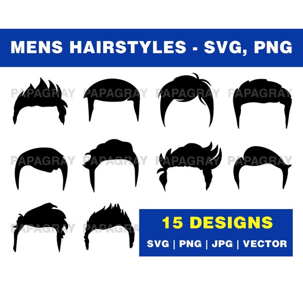 Mens Hairstyle Silhouette Pack - 15 Designs | Digital Download | Male Hairstyle SVG, Hair Shape, Mens Hair Outline, Gentleman Haircut