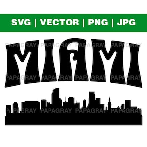 Miami Skyline SVG | Digital Download | Miami Florida Skyline Silhouette, City Silhouette SVG, Cityscape PNG, United States Vector