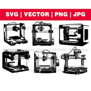 3D Drucker SVG Silhouette Pack - 7 Designs | Digitaler Download | 3D Druck Vektor, CNC Maschinen Grafik, CNC Fräser Vektor, Laser Cut Datei