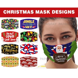 50 Christmas Face Mask Designs - HUGE Pack | Digital Download | Mask Design, Sublimation Face Masks, Mask Artwork, PNG Face Mask, 300 DPI