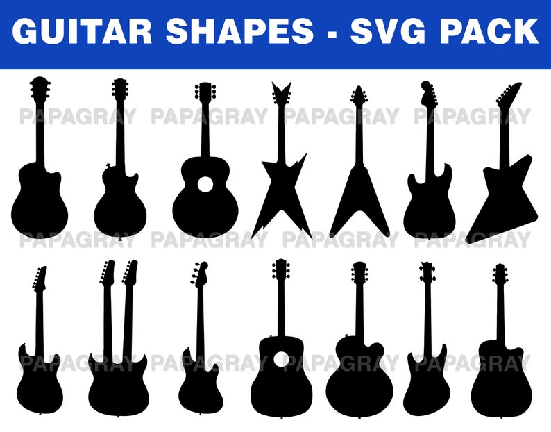Download Clip Art Art Collectibles Guitar Silhouette Pack Digital Download Guitar Png Ai Png 20 Guitar Svg Bass Guitar Svg Guitar Shape Svg Guitar Silhouette Pack
