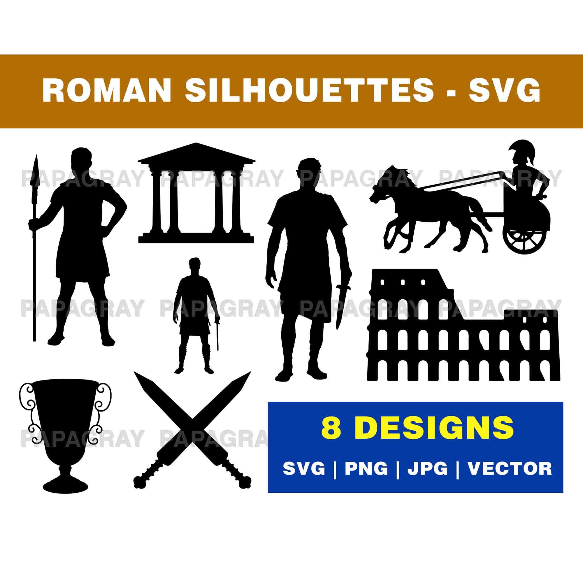 Roman Empire Silhouette Pack: 8 Vector Designs (Digital Download)