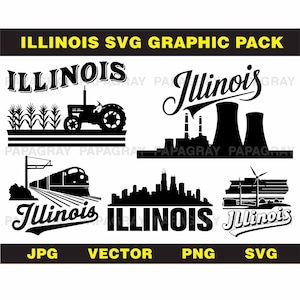 Illinois Skyline SVG Vector Graphic Bundle - 7 Designs | Digital Download | Illinois Vector, City Skyline Silhouette, SVG Cut File