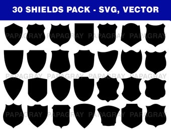 30 Shields SVG Vector Set - Shield Silhouette Pack | Digital Download | Shield PNG, Emblem Svg, Crest, Coat of Arms, Silhouette Vector Pack