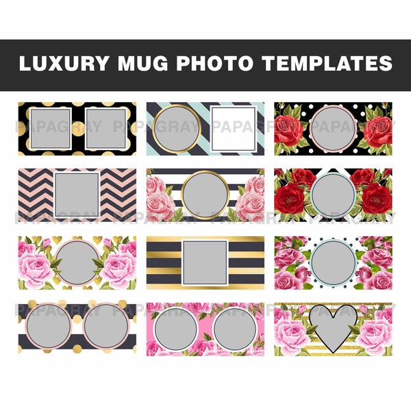 Luxury Photo Mug Templates - 12 Designs | Digital Download | Photo Mug Designs, Photo Cup Templates, Sublimation Photo Mug Wraps