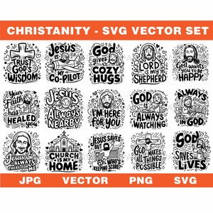 Christentum SVG Vektor Bundle - 34 Designs | Digitaler Download | Jesus-Vektorgrafik, Katholik Schnittdatei Grafik, Religiöse Sprüche, Phrasen, Ostern