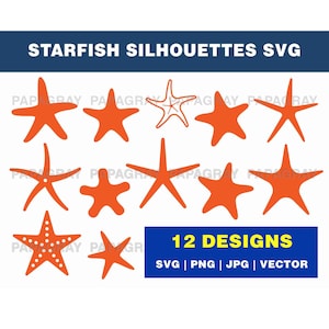 Starfish SVG Silhouette Pack - 12 Designs | Digital Download | Starfish Shape PNG, Marine Starfish Vector, Ocean Starfish Graphic Shape