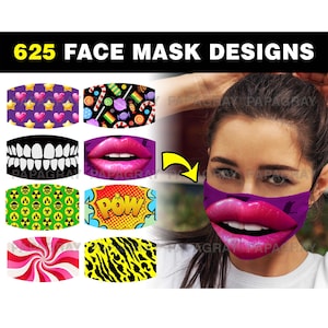 625 Gesichtsmasken-Designs - MEGA Bundle-Pack | Digitaler Download | Maskendesign, Sublimationsgesichtsmasken, Maskengrafik, PNG-Gesichtsmaskenpaket, 300 DPI