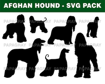 Afghan Hound Dog Silhouette Pack - 8 Designs | Digital Download | Afghan Hound Dog, Afghan Hound PNG, Afghan Hound svg, Dog svg graphic