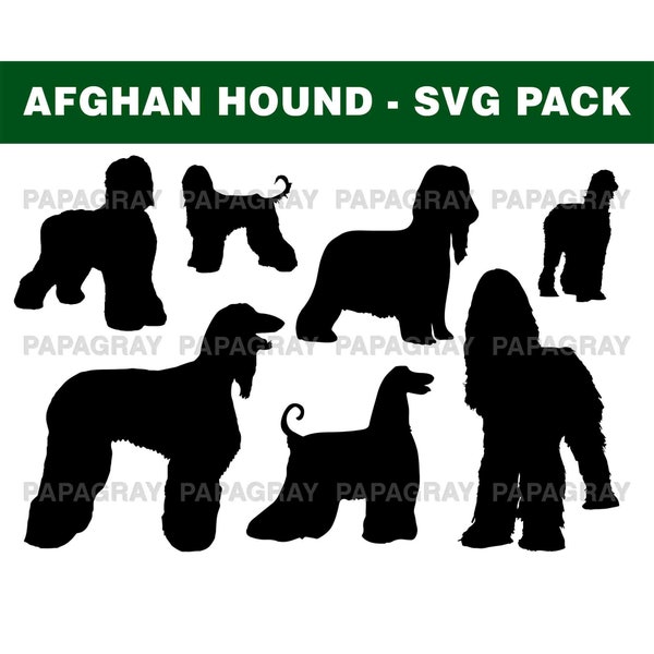 Silhouette de chien lévrier afghan - 8 modèles | Téléchargement numérique | Chien lévrier afghan, lévrier afghan PNG, svg lévrier afghan, graphique svg chien