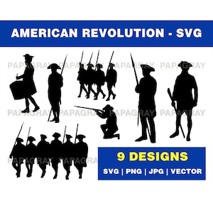 Pacchetto vettoriale SVG della Rivoluzione americana - 9 design / Download digitale / Rivoluzione americana, indipendenza americana, 4 luglio, Stati Uniti, USA