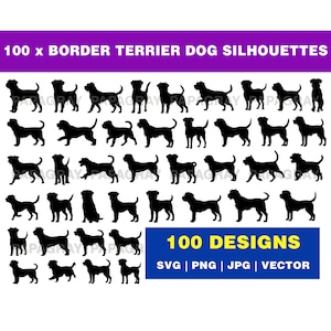 Pacote de silhuetas de cachorro Border Terrier - 100 designs | Download digital | Border Terrier SVG, MEGA PACK de silhueta de cachorro, vetor de Border Terrier