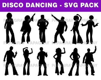 Disco Dancing Silhouette Pack - 12 Designs | Digital Download | Disco Dancing SVG, Disco Dancing PNG, Disco Dancing Vector, Disco Cut File