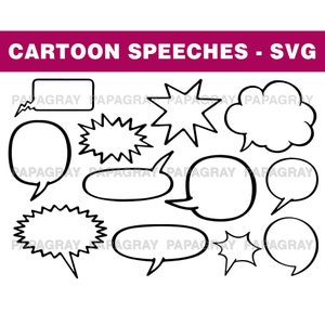 Cartoon Speech Bubble Silhouette Pack - 12 Designs | Digital Download | Cartoon Speech Bubble SVG, Conversation Dialogue Bubble PNG