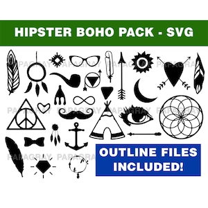 Hipster Boho Pack - 52 Designs | Digitaler Download | Hipster Boho SVG, Boho PNG, Hipster Vektor, Hipster Boho Umriss, Boho Silhouetten