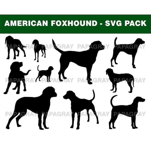 American Foxhound SVG Silhouette Pack - 10 Designs | Digital Download | American Foxhound Dog, Foxhound SVG, Foxhound PNG, Dog Graphics