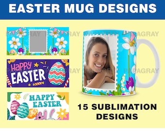 Easter Mug Templates Bundle - 15 Designs | Digital Download | Easter Mug Designs, Easter Sublimation Templates, Easter 11oz Cup Designs