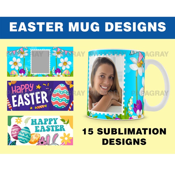 Easter Mug Templates Bundle - 15 Designs | Digital Download | Easter Mug Designs, Easter Sublimation Templates, Easter 11oz Cup Designs