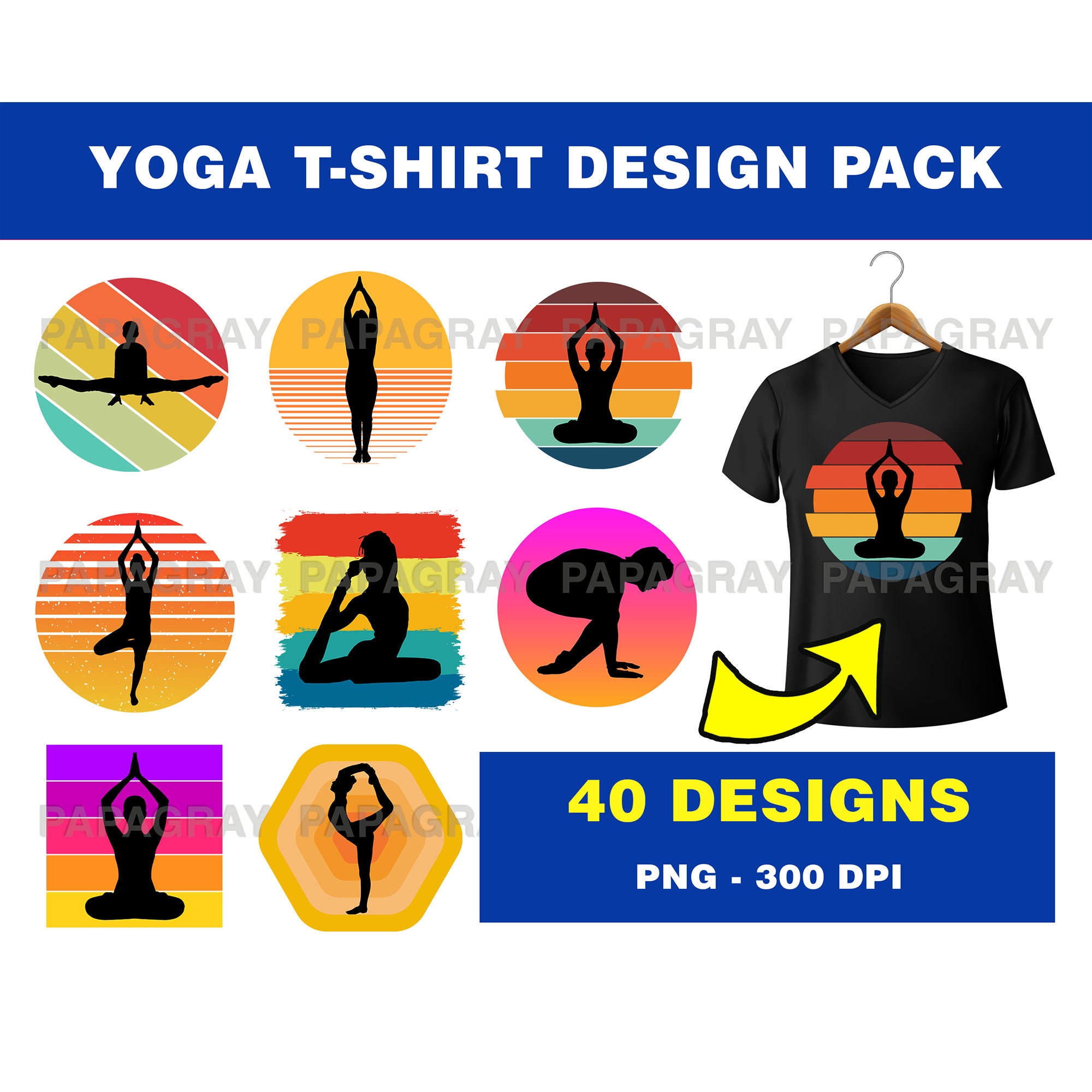 Yoga T-shirt Design Pack 40 Designs Digital Download Yoga Graphic Bundle,  Yoga Sublimation Designs PNG, Yoga T-shirt Bundle Designs -  Finland