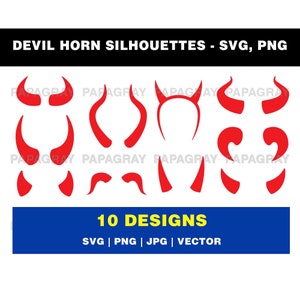 Devil Horns SVG Pack - 10 Designs | Digital Download | Halloween Devil Vector, Gothic Devil, Horror Devil Silhouette Graphic