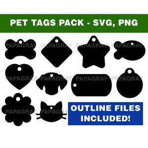 Pet Name Tag Pack - 10 Designs | Digital Download | Pet ID Name Tags SVG, Dog Tags PNG, Name Tag Vector, Pet Tag Outline, Name Tag Graphic