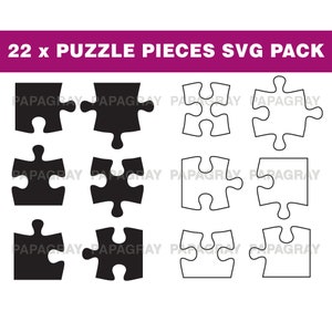 Set puzzelstukjes silhouet - 22 ontwerpen | Digitale download | Puzzelstukjes SVG, puzzelstukjes png, loodgieter vector, puzzelstukjes afbeelding