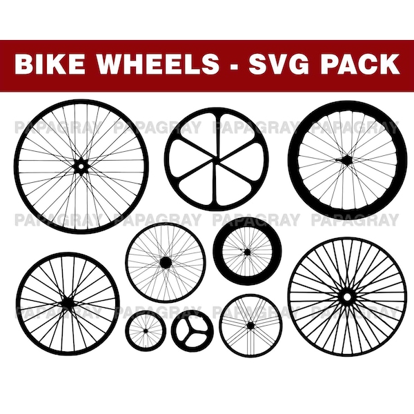 Silhouette de roues de vélo - 10 modèles | Téléchargement numérique | Roues de vélo SVG, PNG de roues de vélo, vecteur de roues de vélo, pneus de vélo