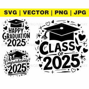 Graduation 2025 SVG Vektor-Bundle - 5 Designs | Digitaler Download | Klasse von 2025 Grafik, College, 2025 Universitätsabschluß, Abitur
