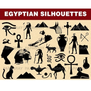 Paquete de siluetas de Egipto: 35 diseños / Descarga digital / Egipto SVG, Egipto PNG, egipcio, pirámides de Egipto, símbolos egipcios, faraones egipcios