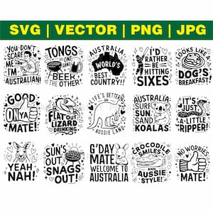 Australier SVG Vektorgrafik Sprüche - 26 Designs | Digitaler Download | Australien Phrasen, Aussie Typografie Download, Down Under